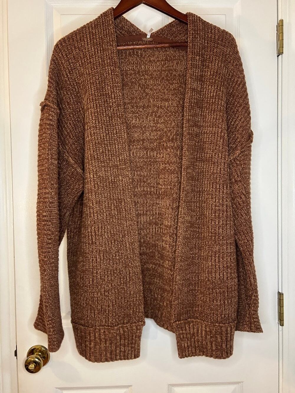 Free People Cardigan Women M Brown Marled Chunky Knit Oversized Open Front